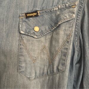 VTG Wrangler Western Denim Shirt Upcycled XL Sashiko RRL Kapital Style Snap